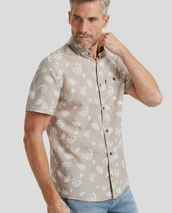 Short sleeve overhemd linnen beige