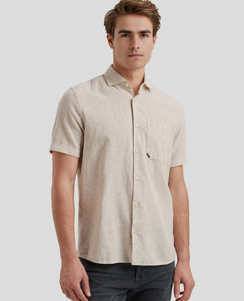 Short sleeve overhemd linnen blend ecru
