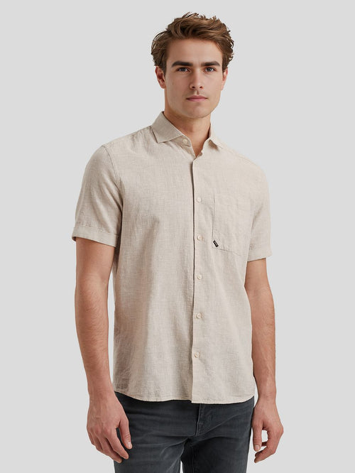 Short sleeve overhemd linnen blend ecru