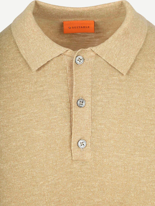 Knitted polo cotton linen beige