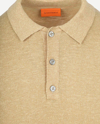 Knitted polo cotton linen beige