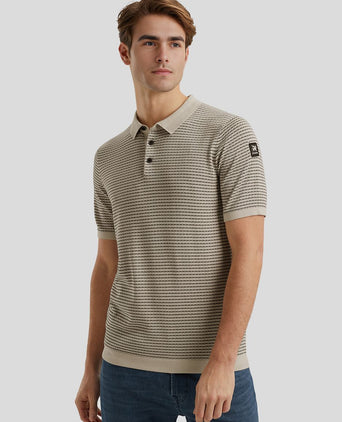 Knitted poloshirt print beige