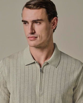 Knitted halve rits poloshirt dropneedle beige