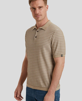 Poloshirt knitted checks beige