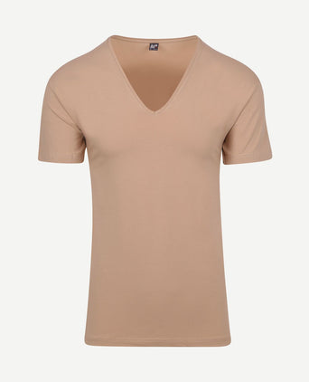 T-shirt NOV v-neck stretch beige (2-pack)