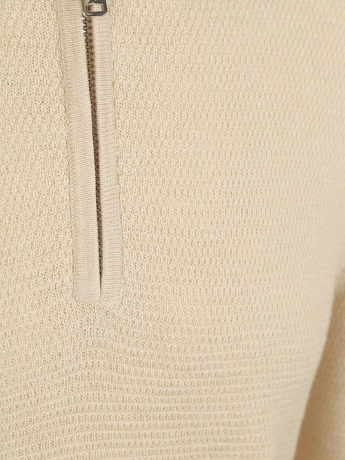 halve rits pullover structure beige
