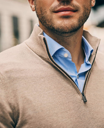 Suitable merino halve rits trui sand | Slim-fit