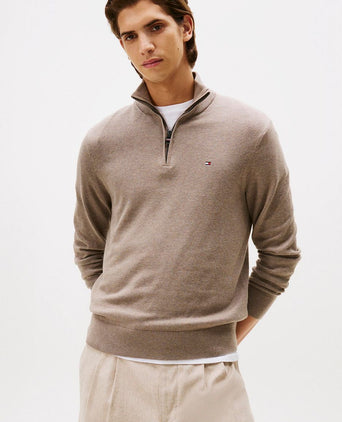 Tommy Hilfiger halve rits trui camel | Regular-fit