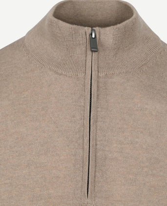 Suitable merino halve rits trui beige | Slim-fit
