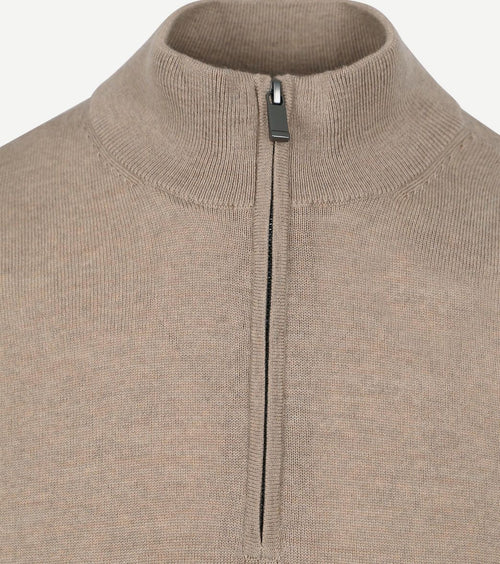 Suitable merino halve rits trui beige | Slim-fit