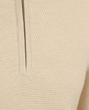 halve rits pullover structure beige