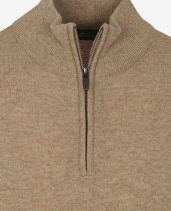 halve rits trui merinowol beige