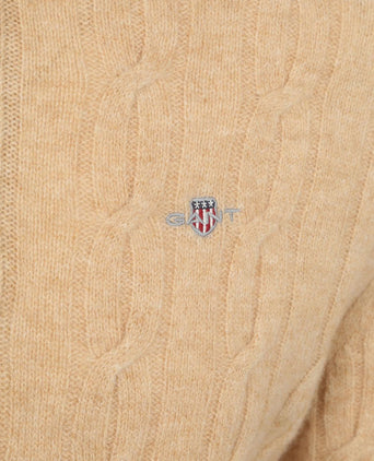 Halfzip lamswol trui cable beige