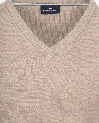 Trui v-hals lamswol beige