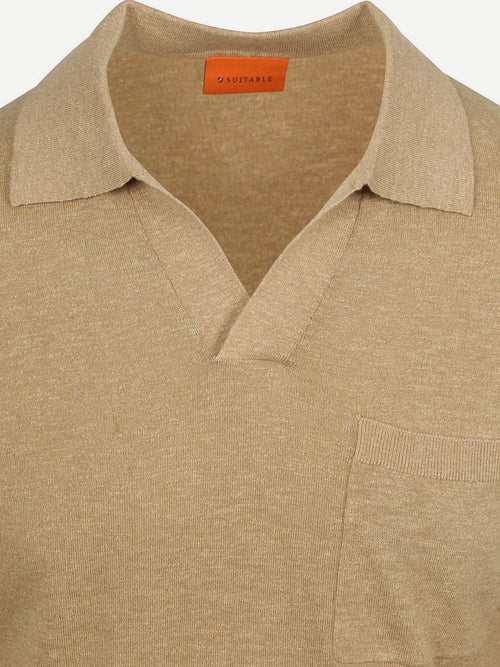 Longsleeve knitted poloshirt riva pocket sand