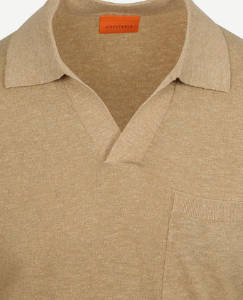 Longsleeve knitted poloshirt riva pocket sand
