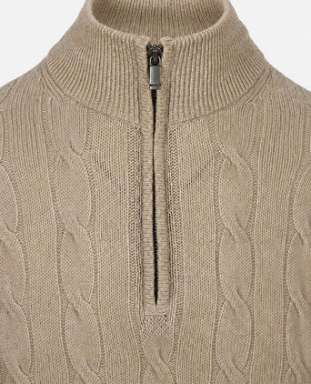 Lau pull merino halve rits cable beige
