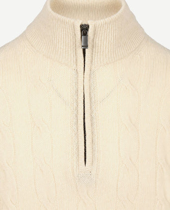 Lau pull merino halve rits cable ecru