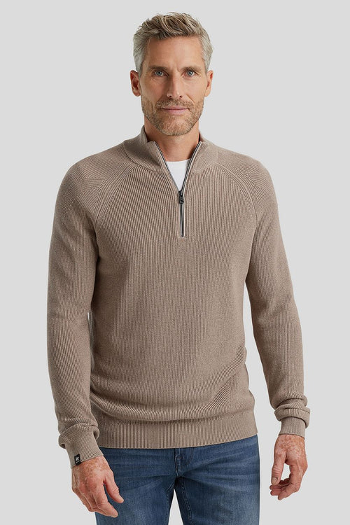 Trui halve rits beige