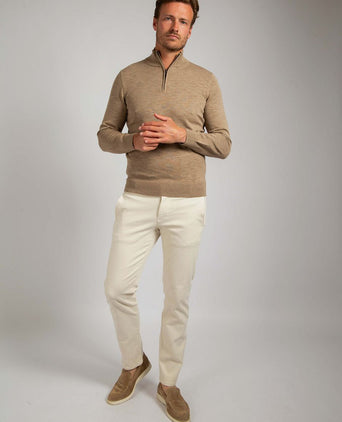 Slub yarn halve rits trui beige