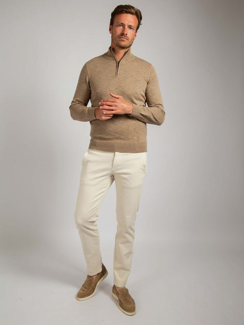 Slub yarn halve rits trui beige