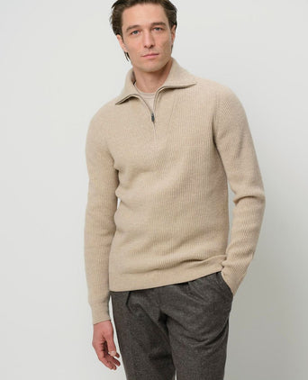 halve rits pullover wol sand