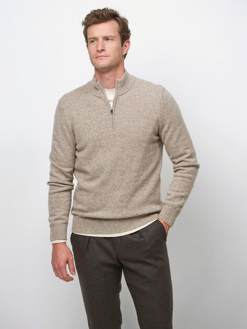 halve rits pullover wol blend sand