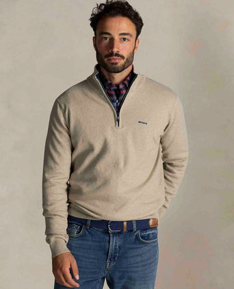 halve rits trui christopher melange warm beige