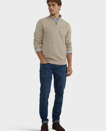 halve rits trui merino blend structure sand
