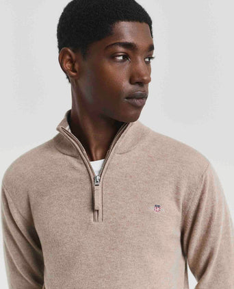 Halfzip wol trui logo beige