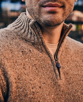 halve rits trui donnegal tweed eco wool beige