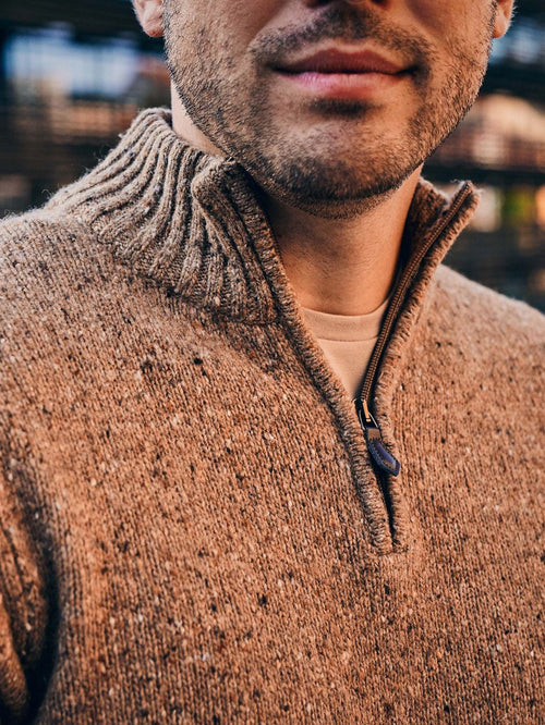 halve rits trui donnegal tweed eco wool beige