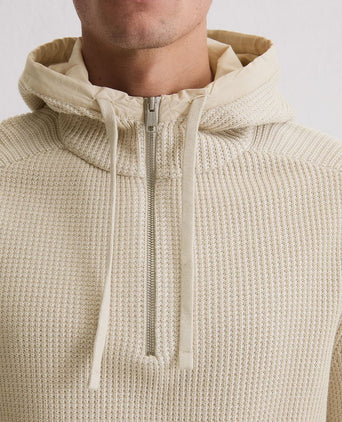 Hooded halve rits pullover structured bi-colour ecru