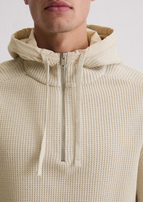 Hooded halve rits pullover structured bi-colour ecru