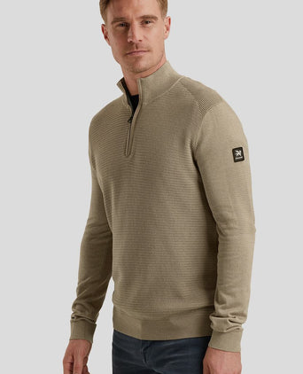 Trui halve rits beige