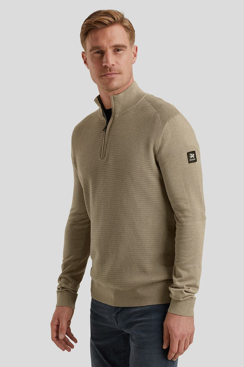 Trui halve rits beige