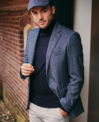 Birds eye colbert merinowol donkerblauw