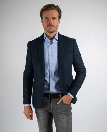 Colbert herringbone merinowol donkerblauw