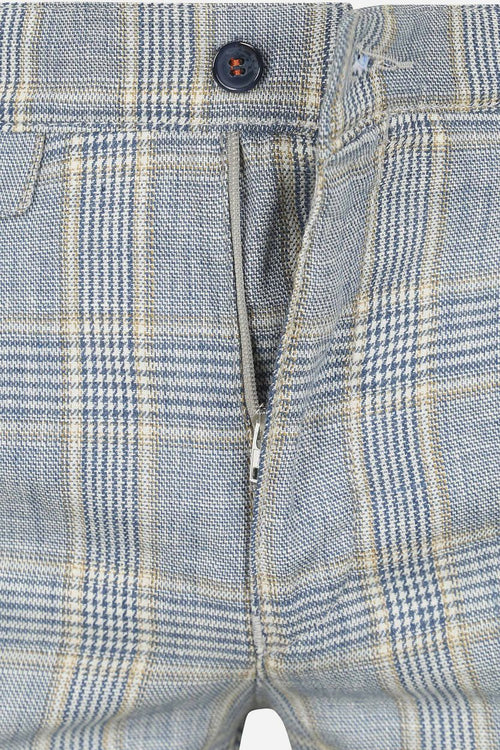 Chino linen blend ruiten blauw