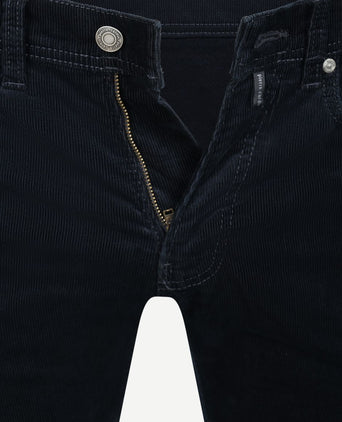 Broek Lyon tapered corduroy donkerblauw