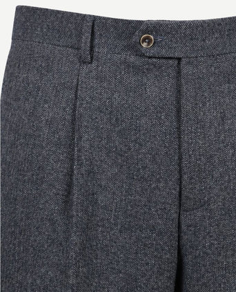 Broek straight pleat herringbone donkerblauw