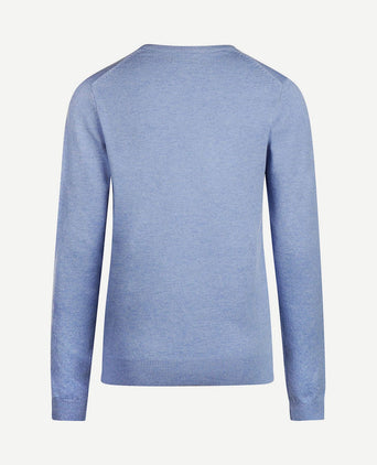 Dames pullover v-hals merinowol mid blauw