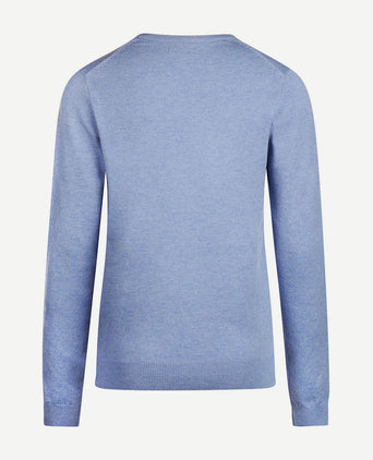 Dames pullover v-hals merinowol mid blauw
