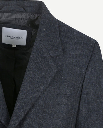 Coat wool herringbone donkerblauw