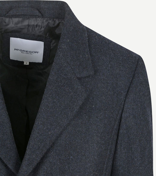 Coat wool herringbone donkerblauw