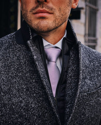 Coat wol herringbone donkerblauw