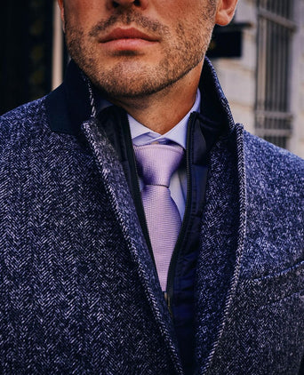 Coat wol herringbone donkerblauw