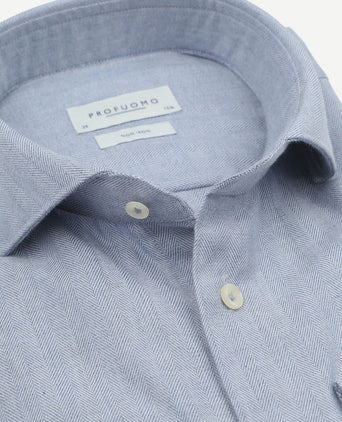 Overhemd peached herringbone flanel blauw