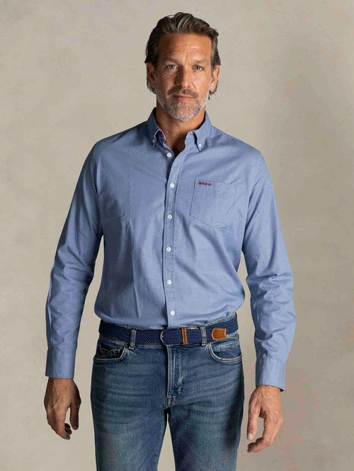 NZA shirt James twill melange blauw | Regular-fit