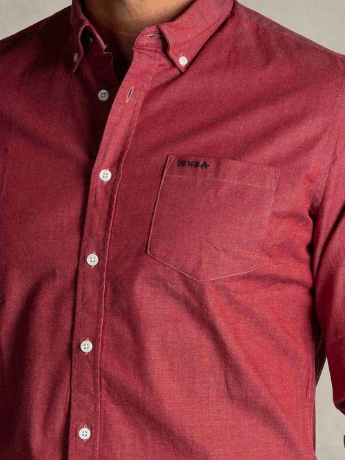 NZA shirt James twill melange rood | Regular-fit
